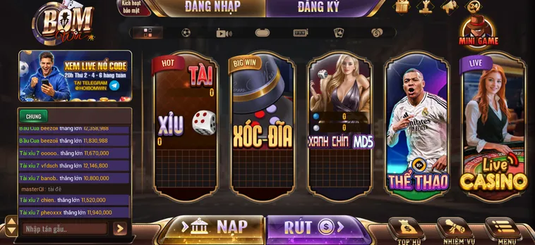 Kho tàng trò chơi đổi thưởng hấp dẫn tại cổng game Bomwin